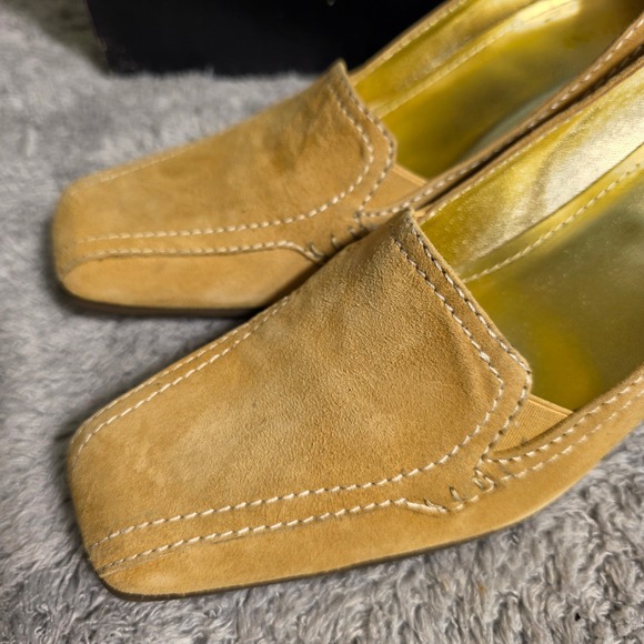 Rangoni‎ Firenze Camel Italian Suede Leather Square Toe Block Heel Pumps 7B NEW - Picture 2 of 6